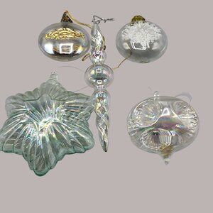 Vintage Glass Christmas Ornaments Set Of 5 Iridescent & Clear